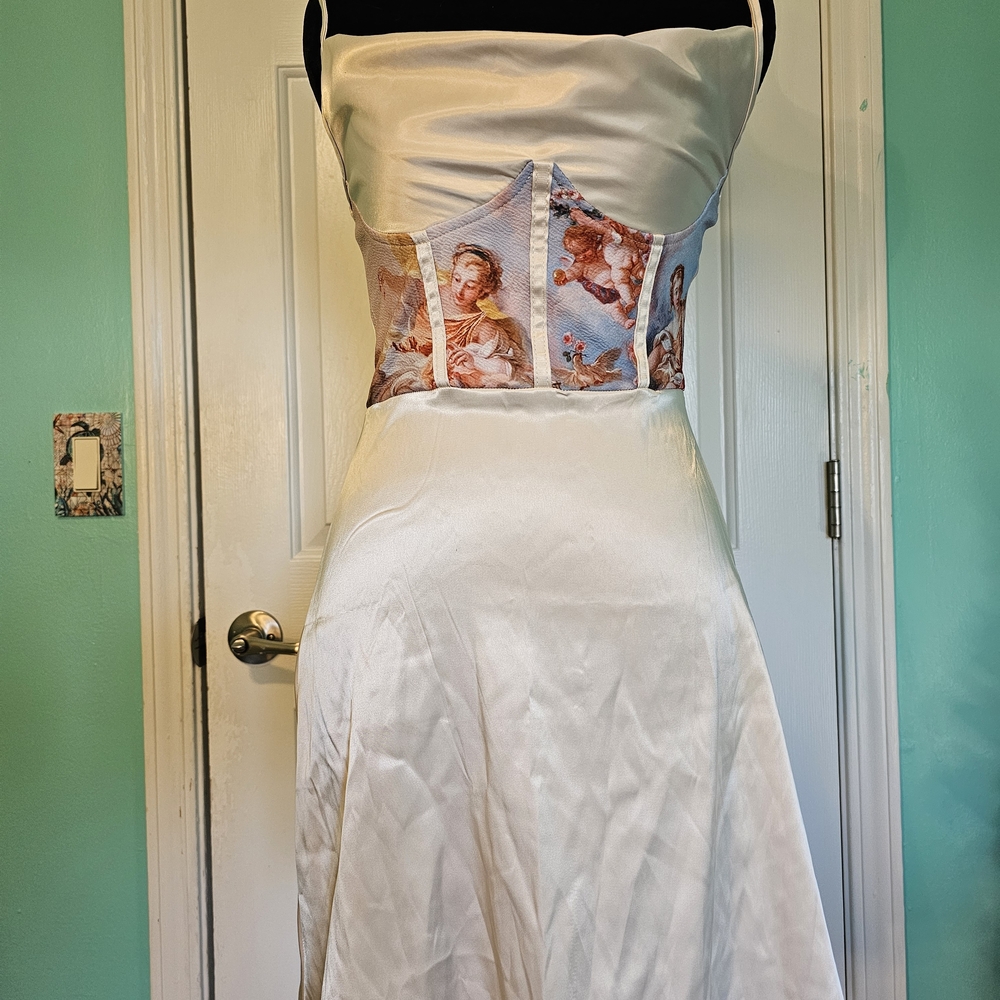 SHEIN Cream Corset Dress w/Angel Print Women's Size Sml